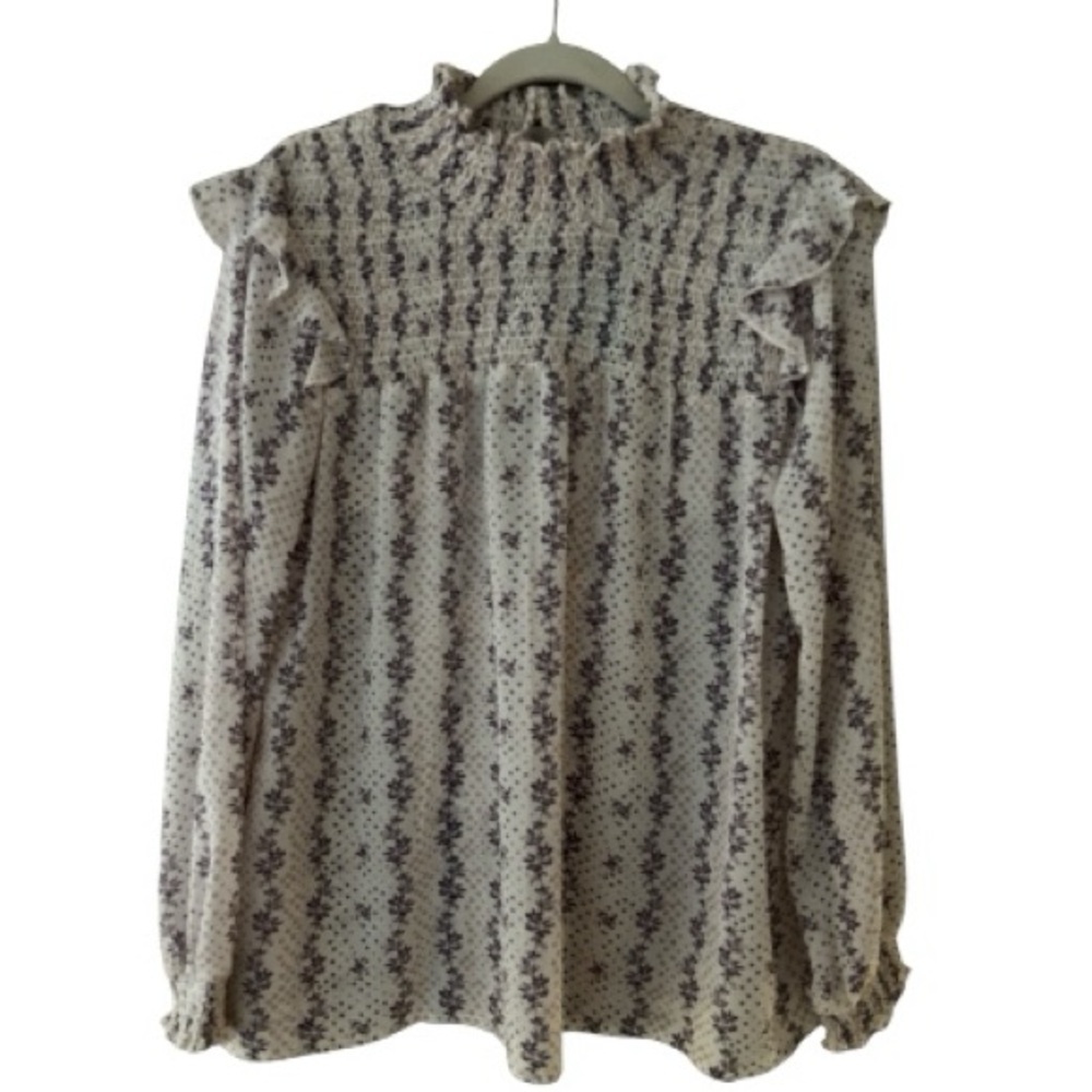HANNAH LOS ANGELES top,floral and ruffle details smocking,long full sleeves sz S